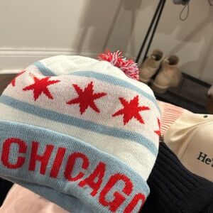 Chicago Kids Pom-Pom Beanie - Red and Blue